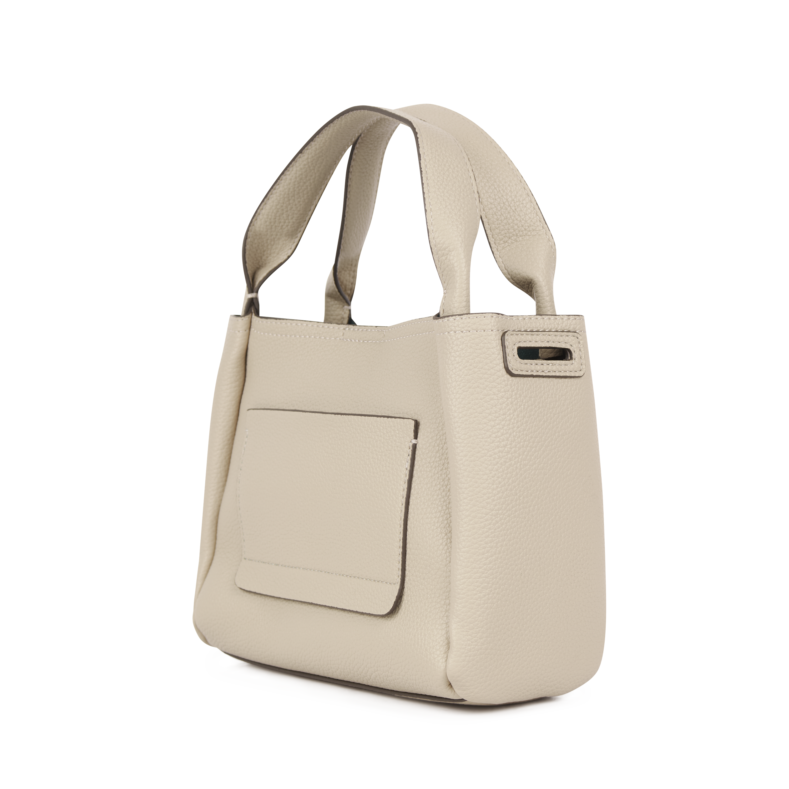 Beige handbag with a pocket on a white background