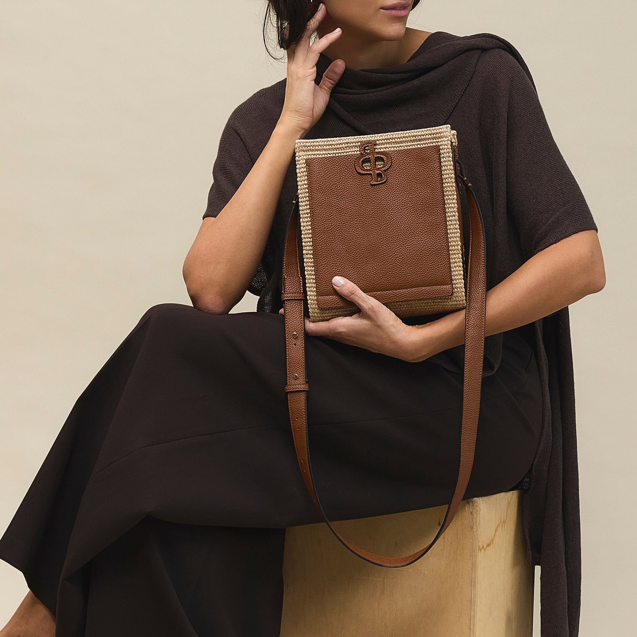 Happy Mini.04 Crossbody Bag Tan straw